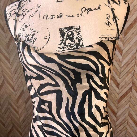 H&M Divided Zebra‎ Mini Satin Slip Cowl Neck, Dropped & Cross Back, Size Small - Picture 2 of 11